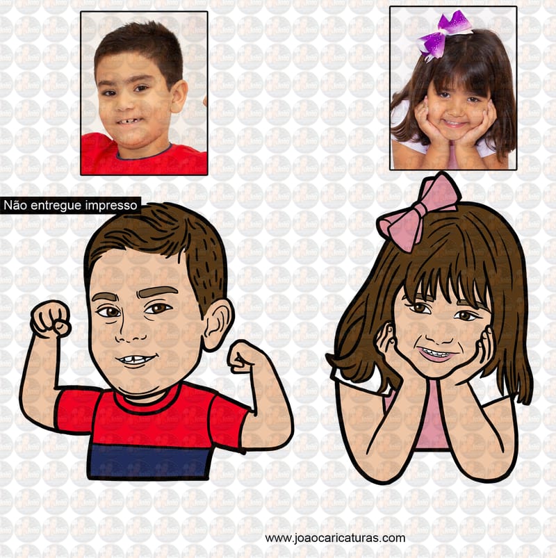 Caricatura criação desenho personagem infantil avatar site blog criança, menino, menina, irmãos (preço por cada personagem)