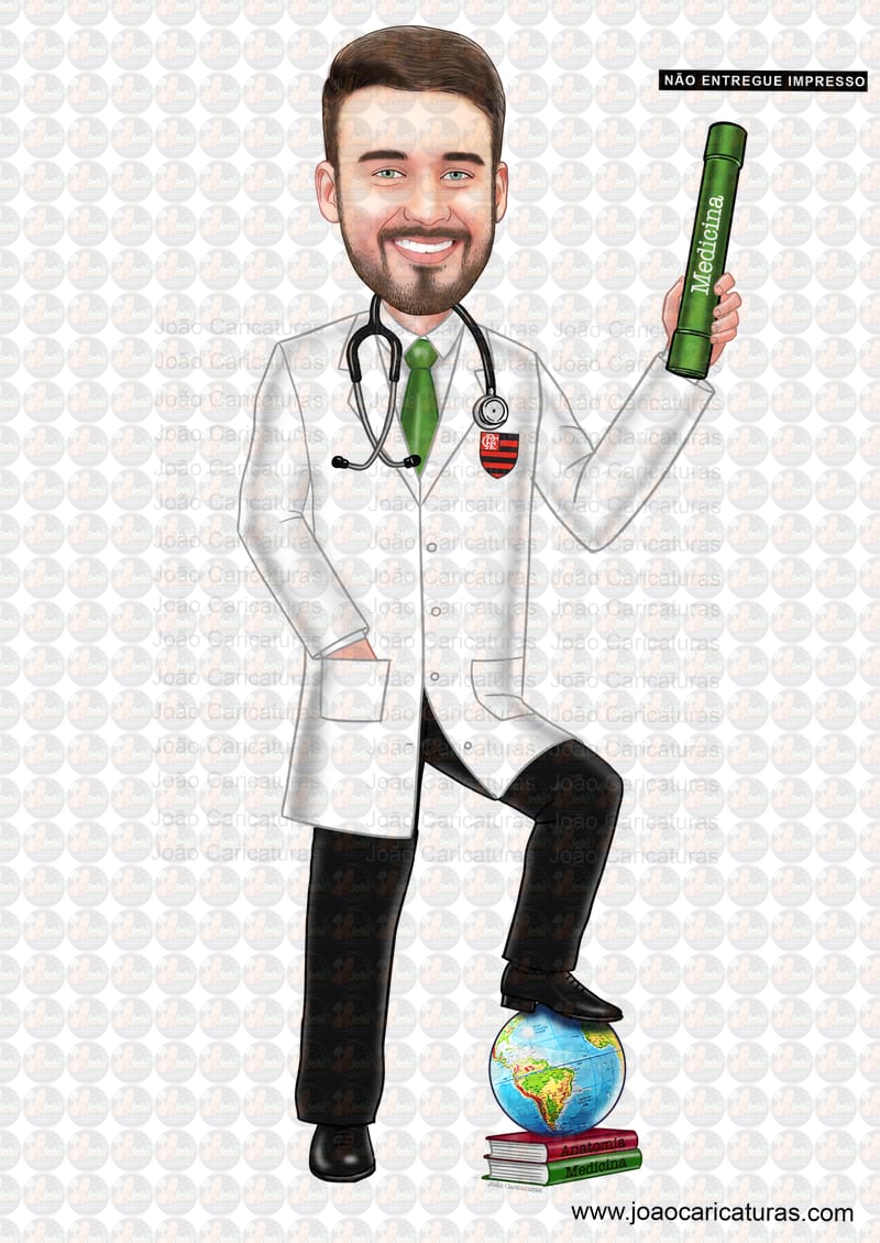 Caricaturas digitais homem rapaz desenho, Fomandos universitários diplomados formados formatura Médico medicina - COPY