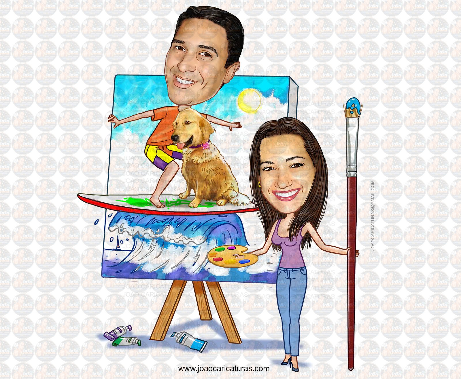 Caricatura digital de casal namorados namoro abraçados aniversário festa presente luar príncipe juntinhos crush moderna realista, caprichada rosto normal natura traços perfeitos vinho Santos