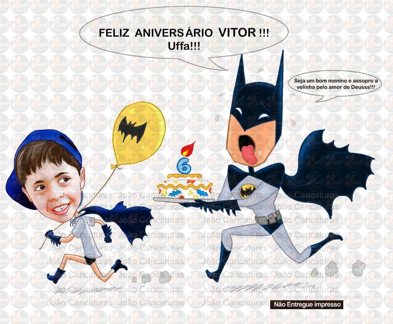 Caricatura aniversário criança filho neto sobrinho bebê garoto filho menino  tema batman, homem morcego