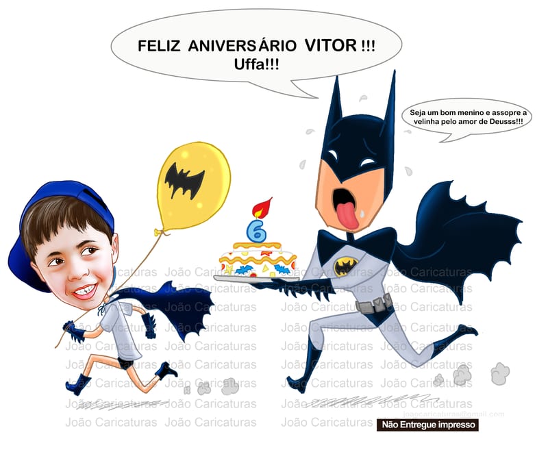 Caricatura aniversário criança filho neto sobrinho bebê garoto filho menino tema batman, homem morcego