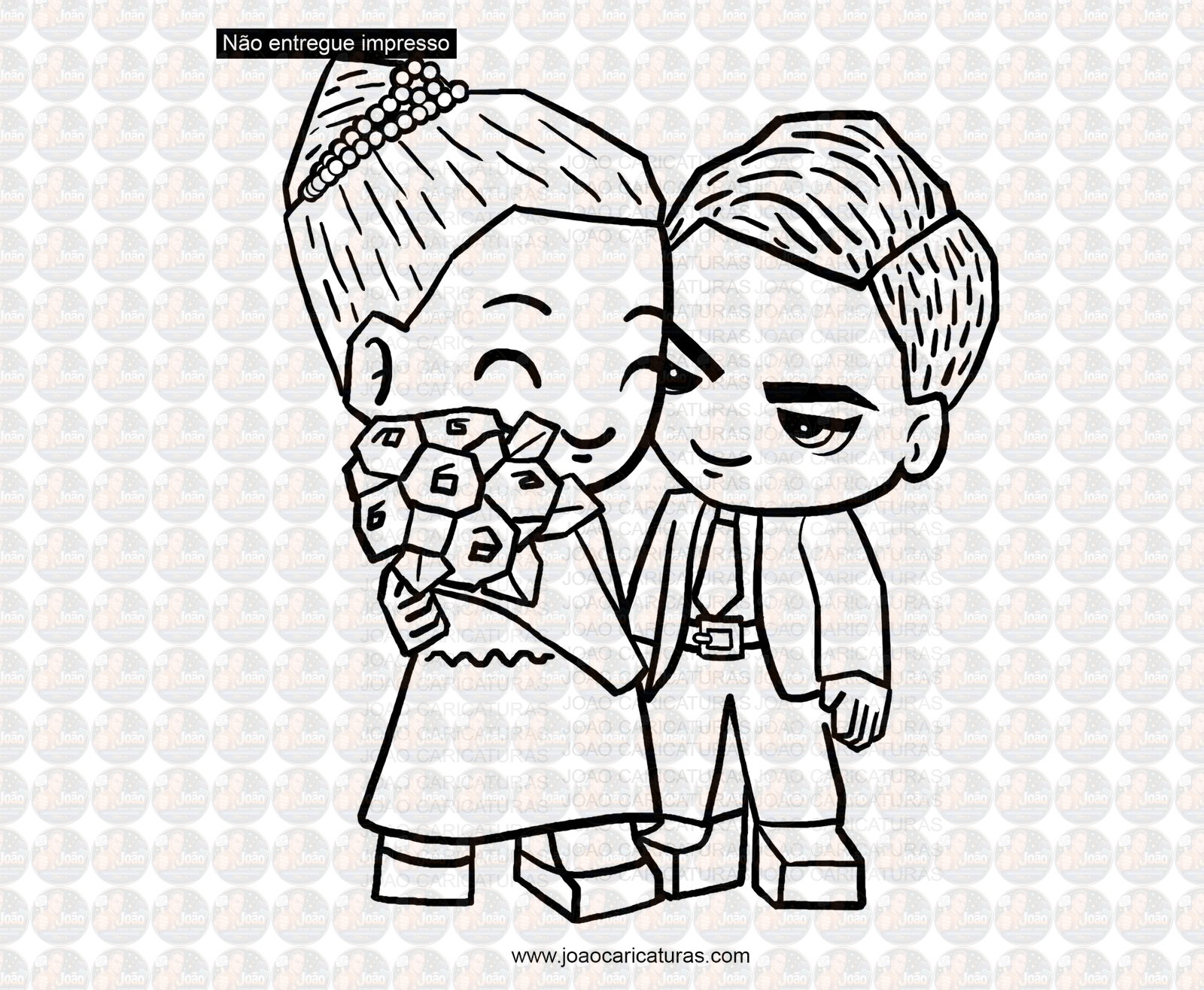 Caricatura para casamento estilo buddy pockt desenho estilizado, a traço, vetorizado, alta definição, simplificado, avatar