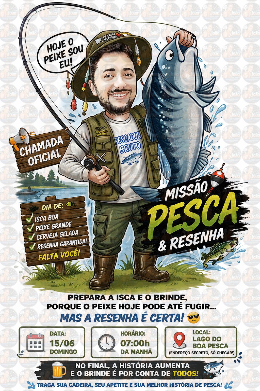 Caricatura Personalizada pescador Transformo sua foto em uma caricatura única Perfeito para presentear alguém especial Arte personalizada Estilo exclusivo Entrega rápida
