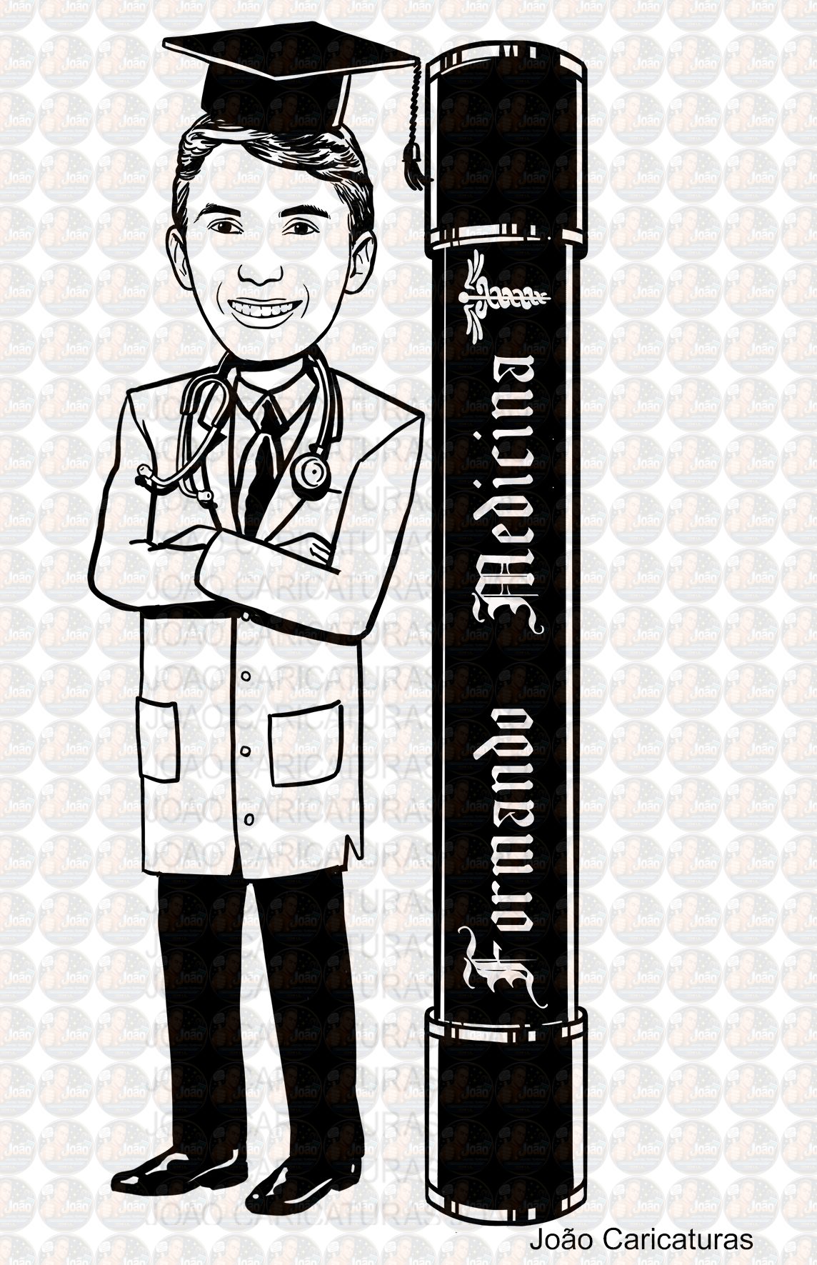 caricaturas digitais de homem rapaz desenho beca bota chápeu, Fomandos universitários diplomados formados formatura agronomo traço preto sem cor