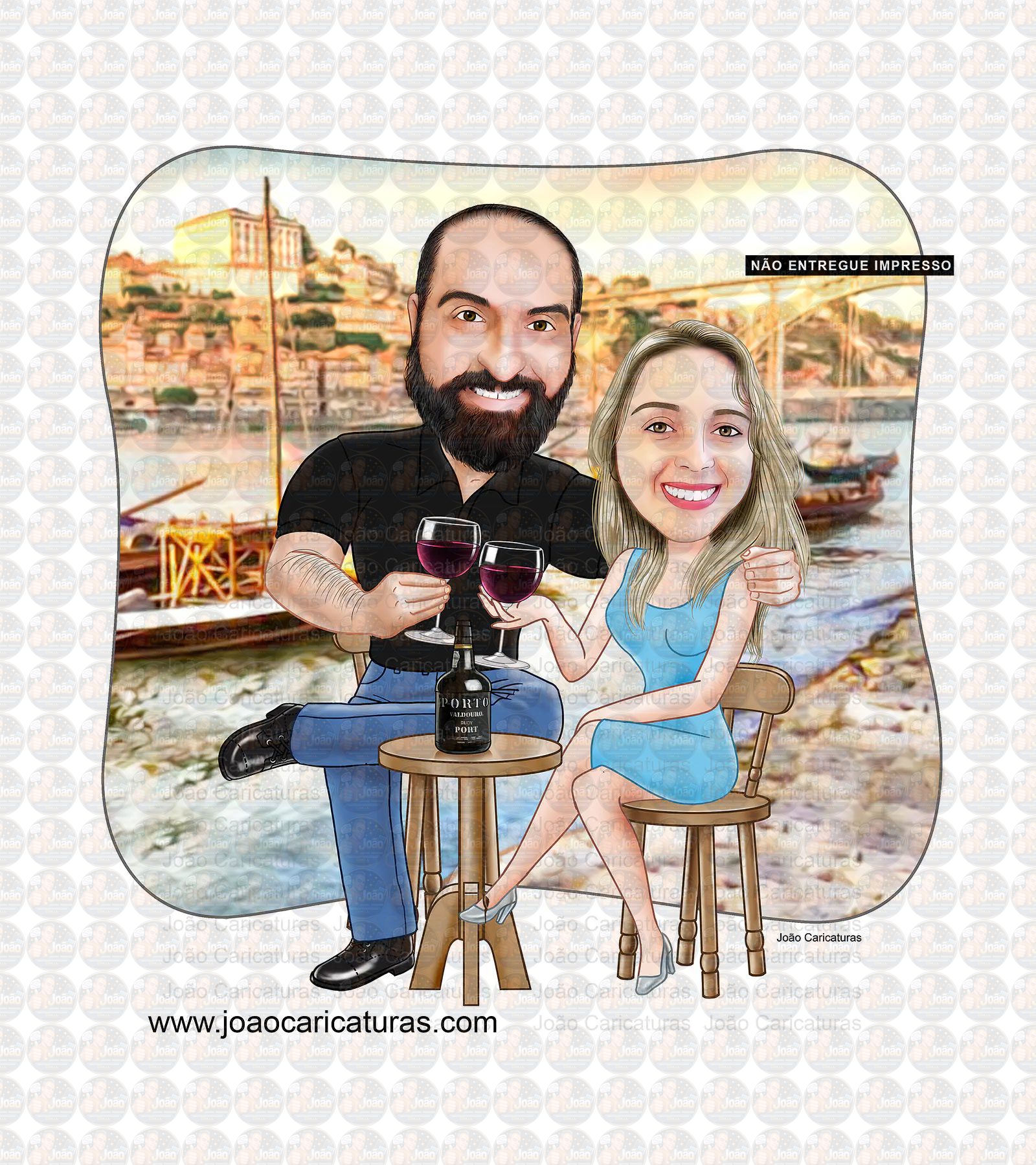 Caricatura digital de casal namorados namoro abraçados aniversário festa presente luar príncipe juntinhos crush moderna realista, caprichada rosto normal natura traços perfeitos vinho Santos