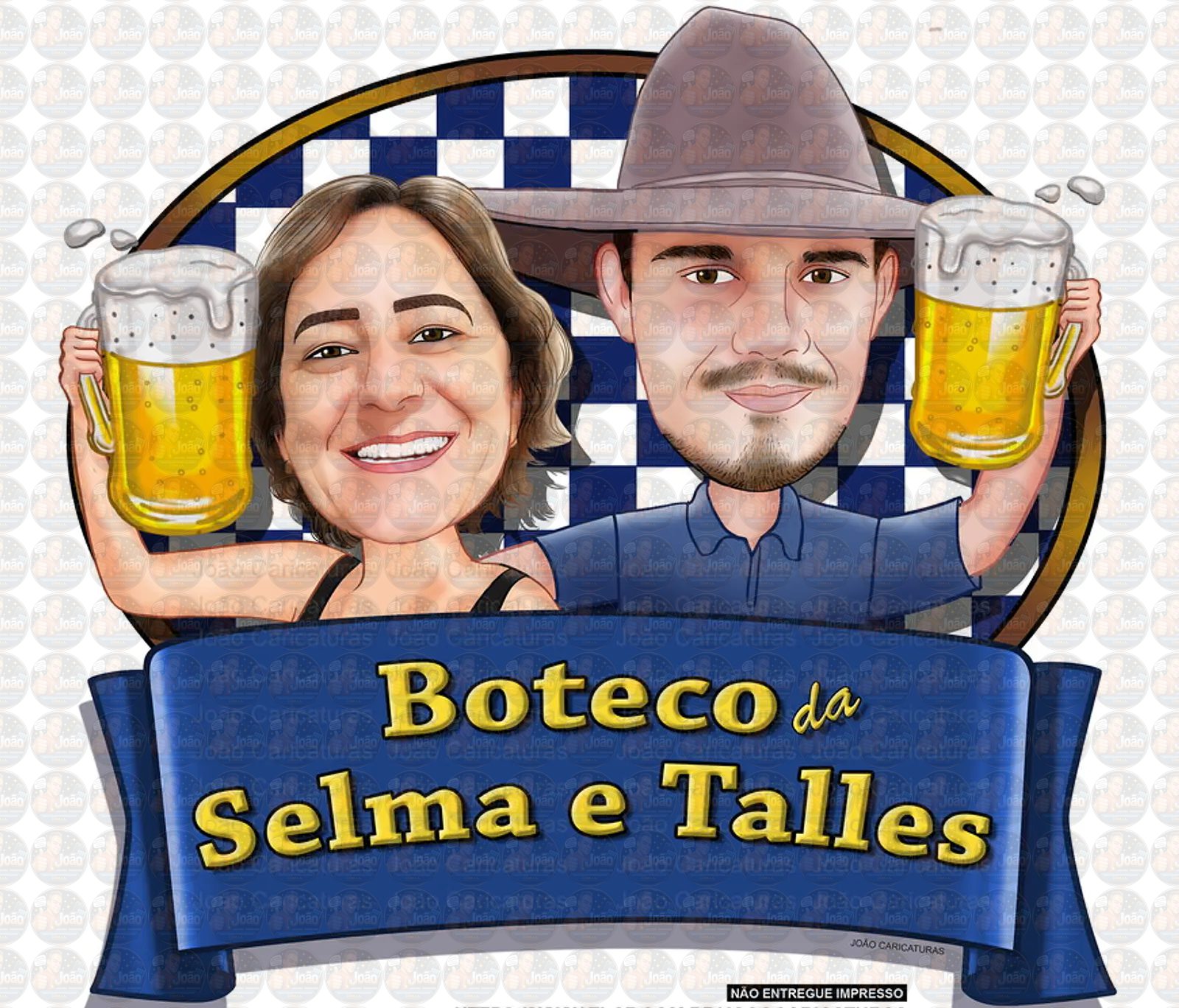 Caricatura de Casal Tema Boteco Personalizada | Convite e Banner