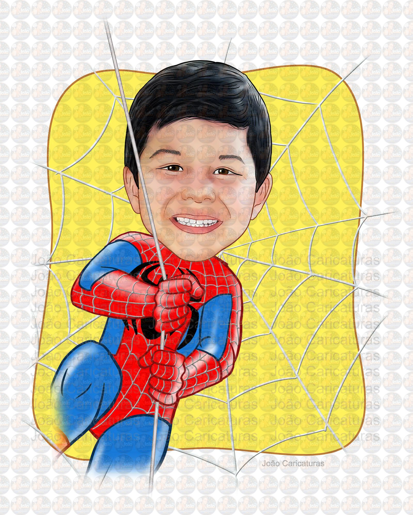 Caricatura digital super herói homem aranha, spider, teia, escalando,pendurado