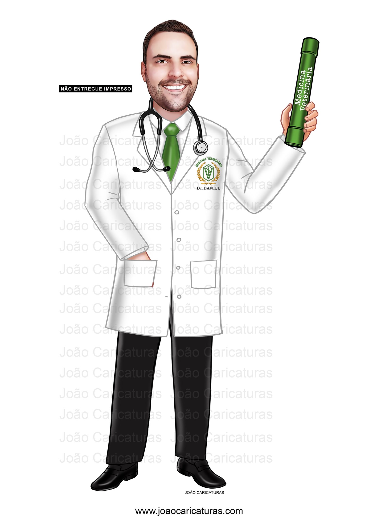 Caricaturas formando Veterinário, certificado, desenho rosto idêntico, universitário, formatura, diplomado