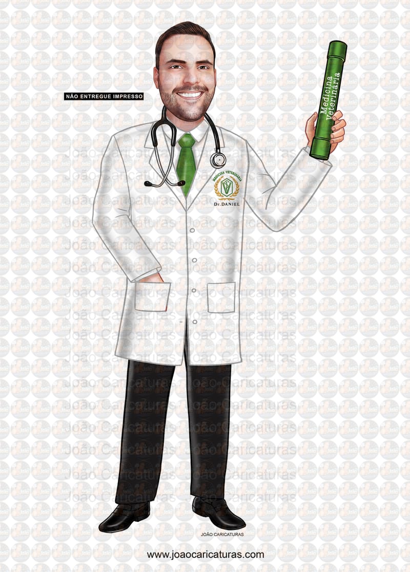 Caricaturas formando Veterinário, certificado, desenho rosto idêntico, universitário, formatura, diplomado