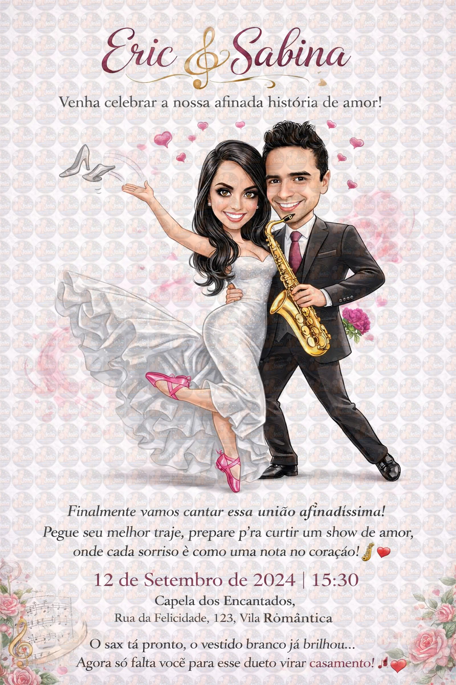 Convite Digital de Casamento com Veículos Caricatura Personalizada | Noivos Personalizados