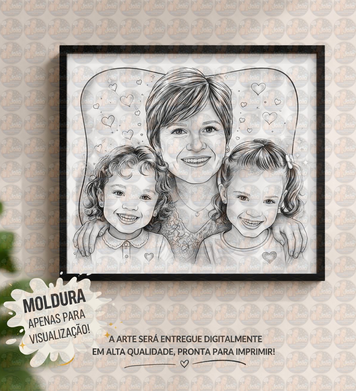 “Já imaginou se ver em uma caricatura cheia de personalidade? 😍” “O presente que ninguém esquece!” Linda caricatura digital de família a traço preto, avó, vovó, vovô,netos, mãe, filha