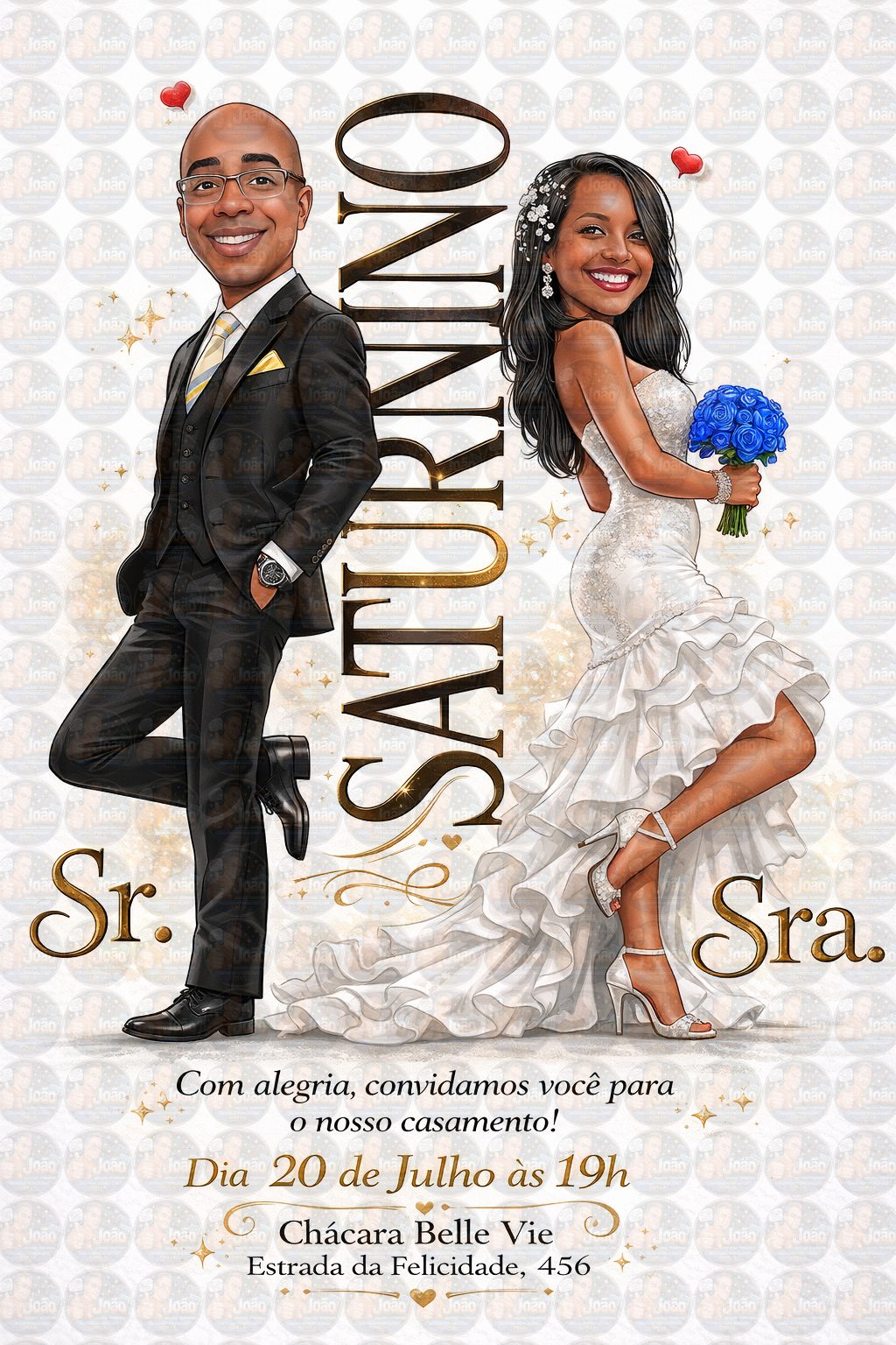 Caricatura Casamento Elegante | Noivo e Noiva Personalizados