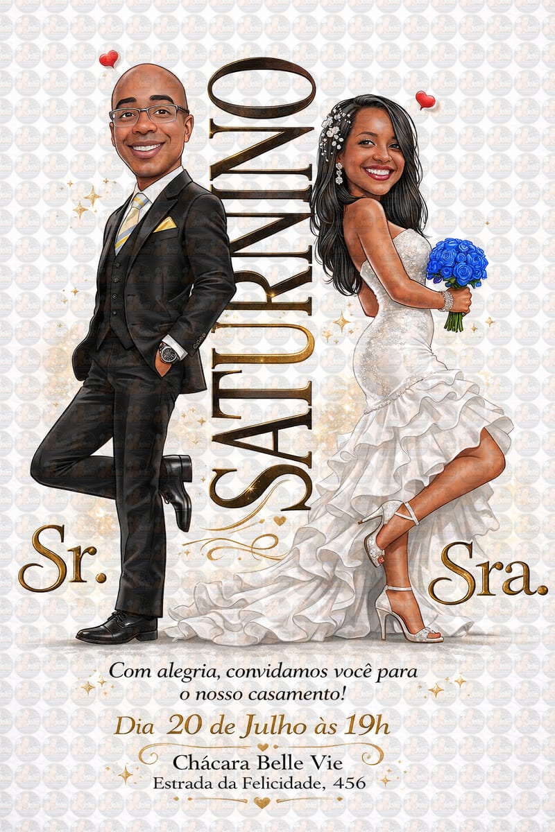 Caricatura Casamento Elegante | Noivo e Noiva Personalizados