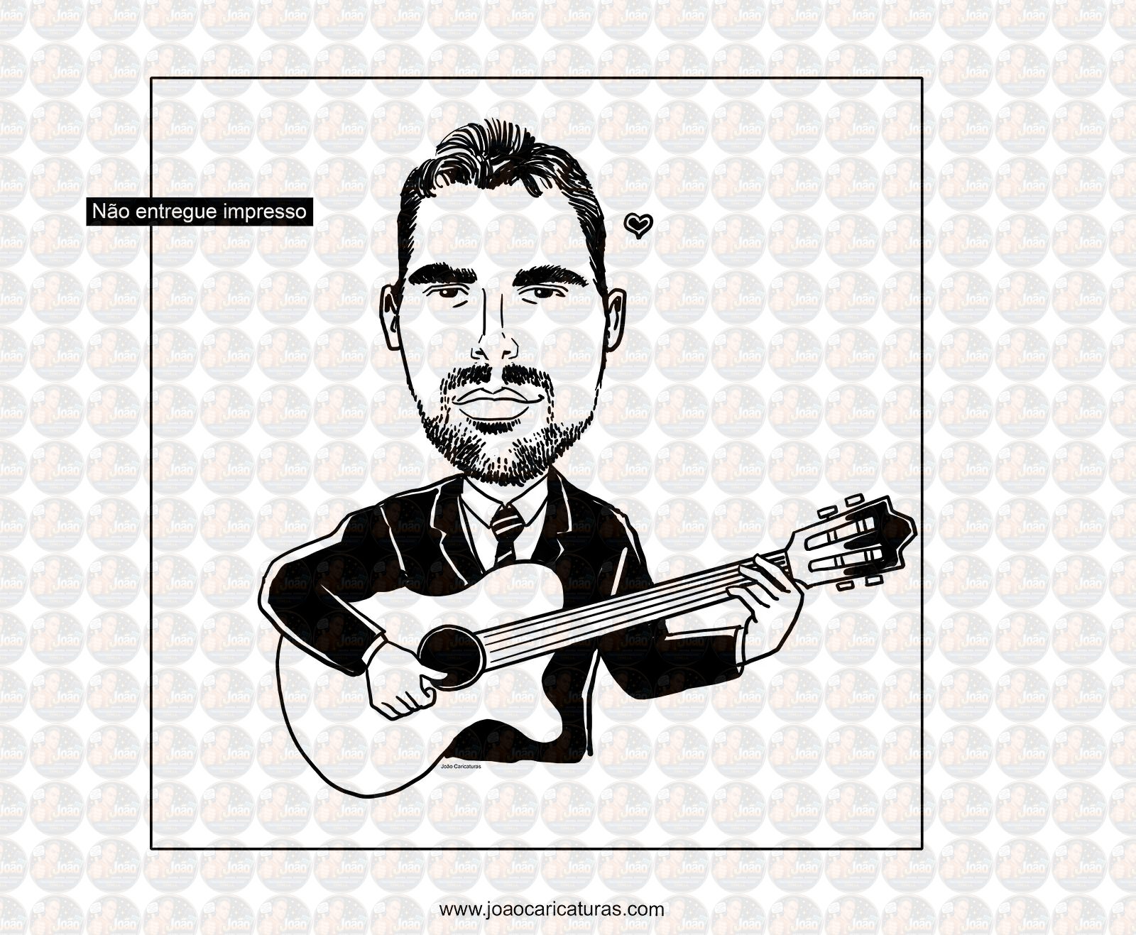 " Preço por pessoa" Caricatura digital em preto e branco engraçada com distorção de rosto narizão noiva noivo marido mulher avós bodas namoradinhos namorados violão cantor