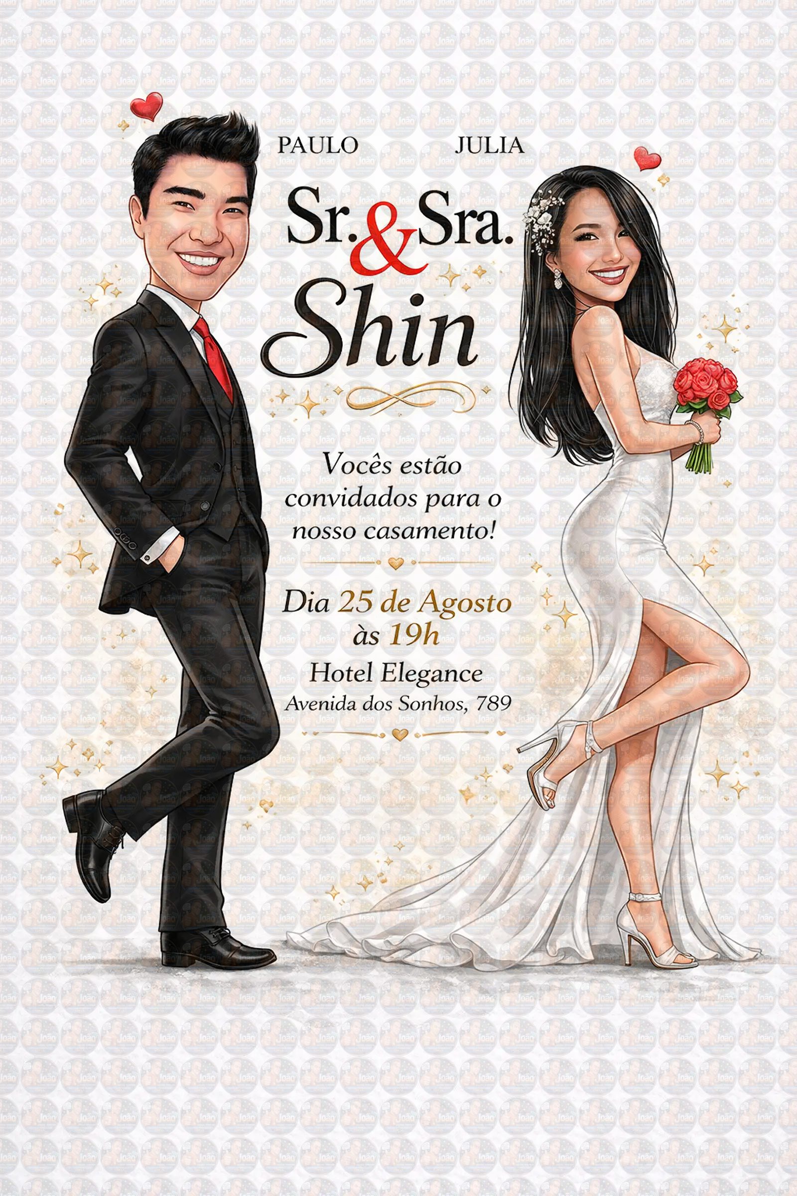 Caricatura Casamento Elegante | Noivo e Noiva Personalizados