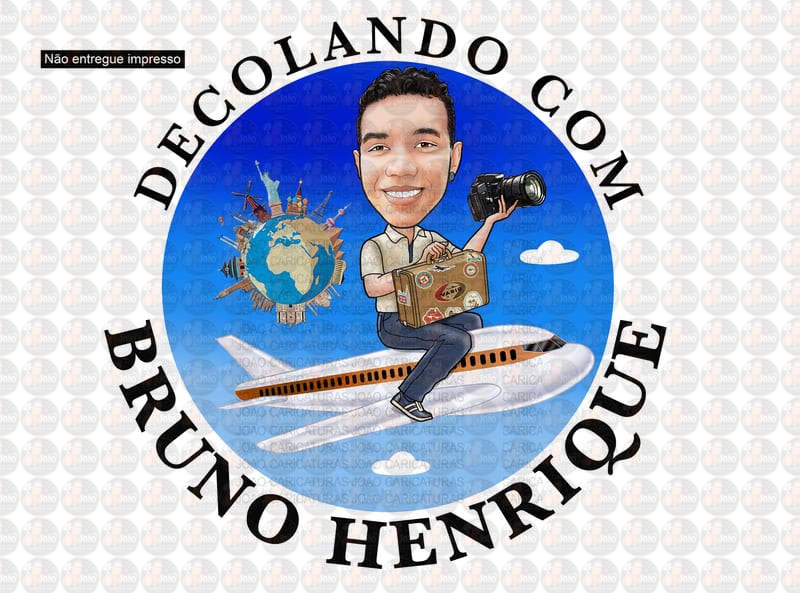 Logomarca com caricatura homem avião agencia passagens pontos turisticos globo mundo logo voando