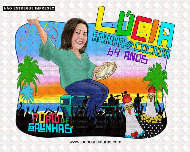 Caricatura desenho de pessoas, mulher, mãe, avó, aniversário, festa, comemoração, pagode, praia, porto de Galinhas, samba, carnaval, música ao vivo, micareta.