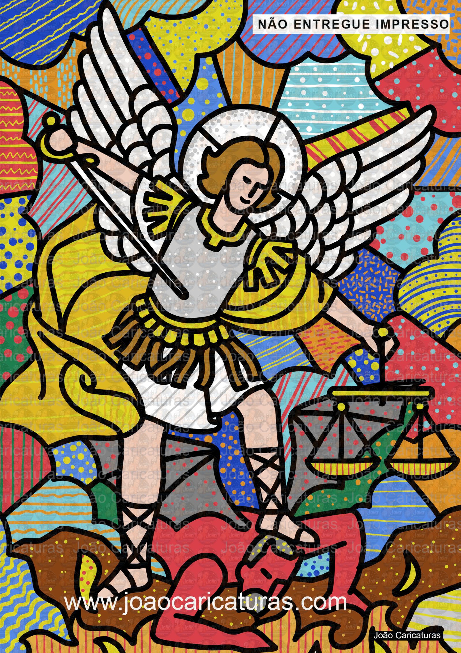 Desenho digital super colorido, São Jorge e Dragão, Santo Antônio, Nossa senhora Aparecida, São Francisco ( baseado no estilo do artista Romero Brito)