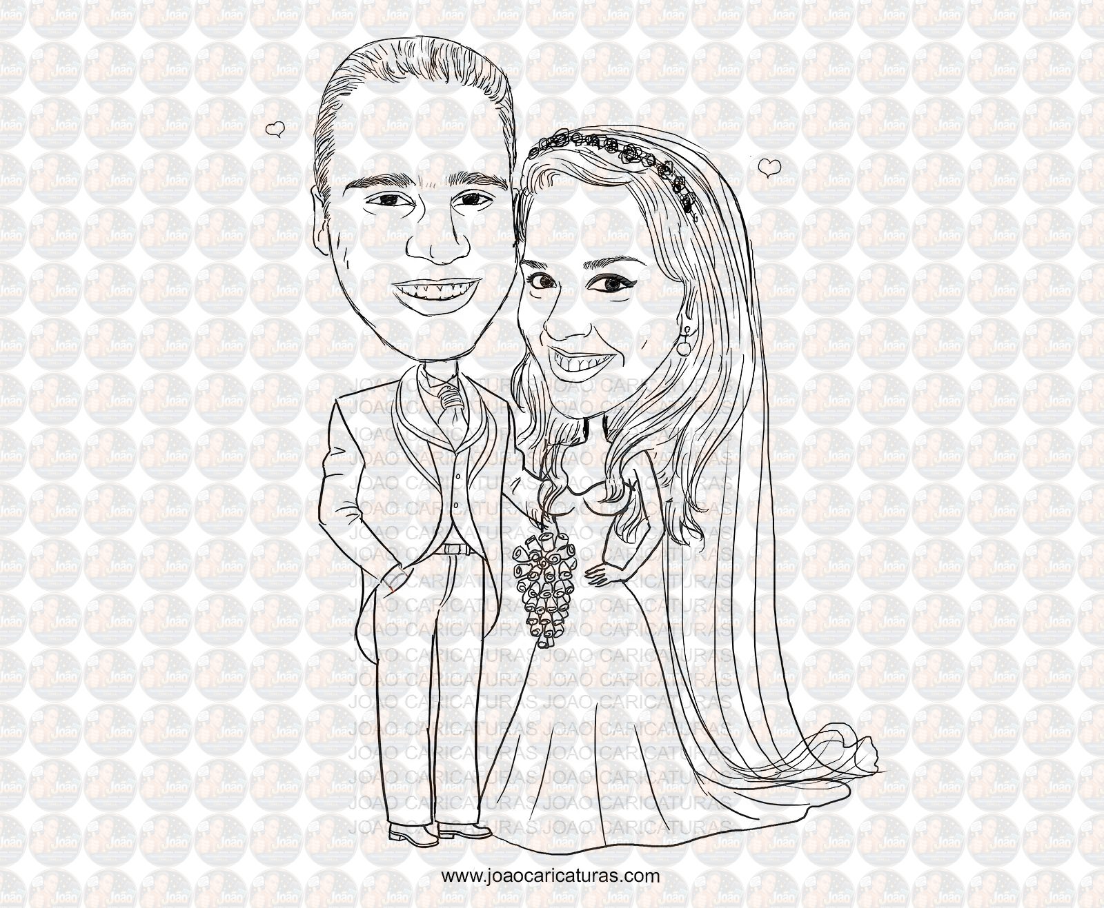 Caricatura casal traço sem cor corel casamento noivo noiva drone controle remoto vetor vetorial 1 cor brindando divertida
