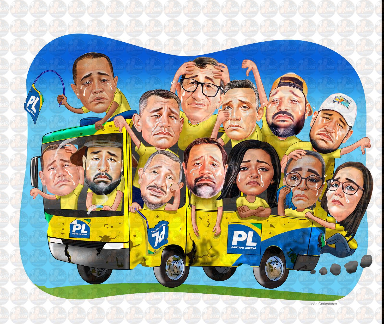Desenho de caricaturas ou vídeos de deboche político, tirando sarro, memes, zoando politicamente