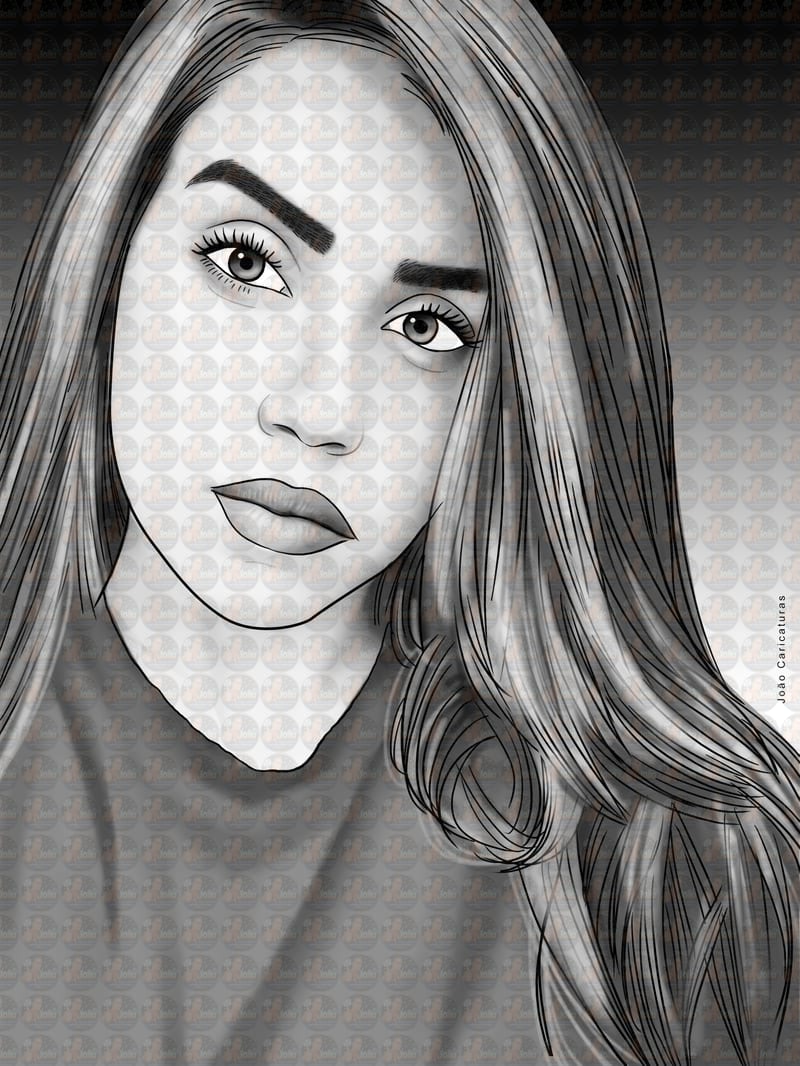 Desenho digital de rosto feminino mulher namorada presente lembrança dia das mães garota meio tom cinza perfeito alta qualidade
