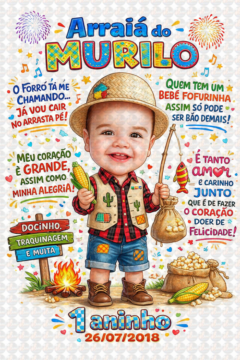 Convite Festa Junina Infantil Personalizado com Caricatura