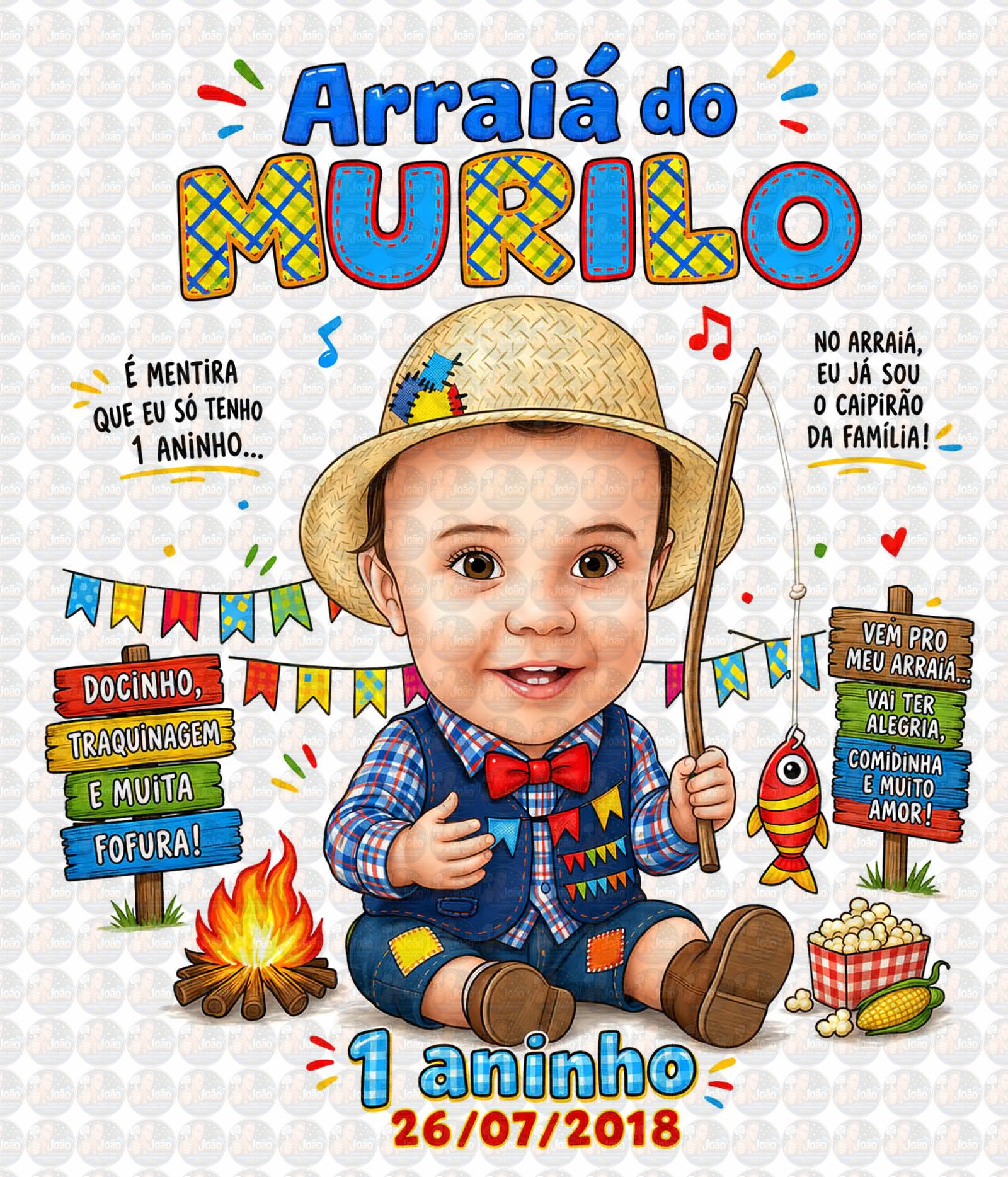 Convite Festa Junina Infantil Personalizado com Caricatura