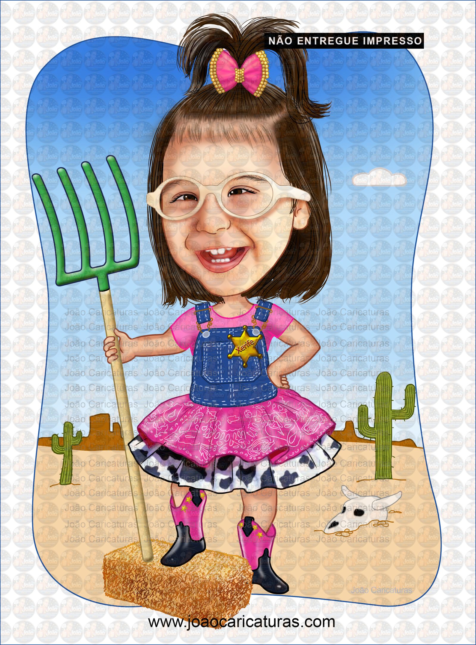 Caricatura aniversário, criança, menino,menina, garfo, brincando, tema, fazendinha, filho, bebê, cowboy, vaqueiro, laço, cerquinha, cavalo, vaquinha, porquinho, ovelha,feno,