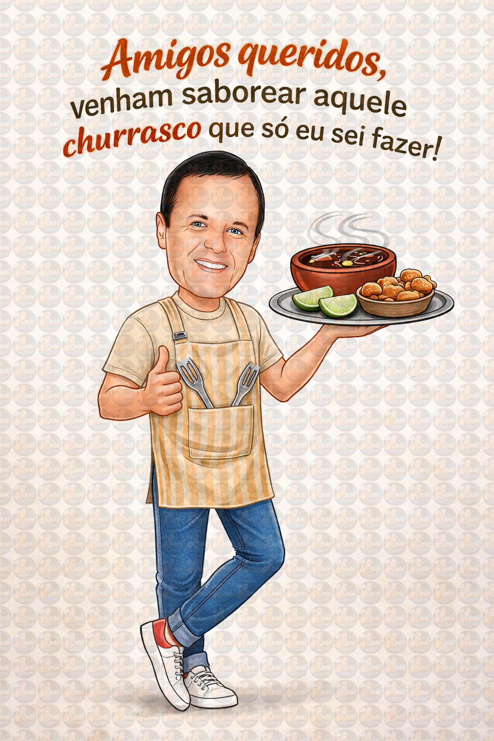Caricatura Personalizada para Convite de Aniversário tema feijoada | Arte Digital Exclusiva