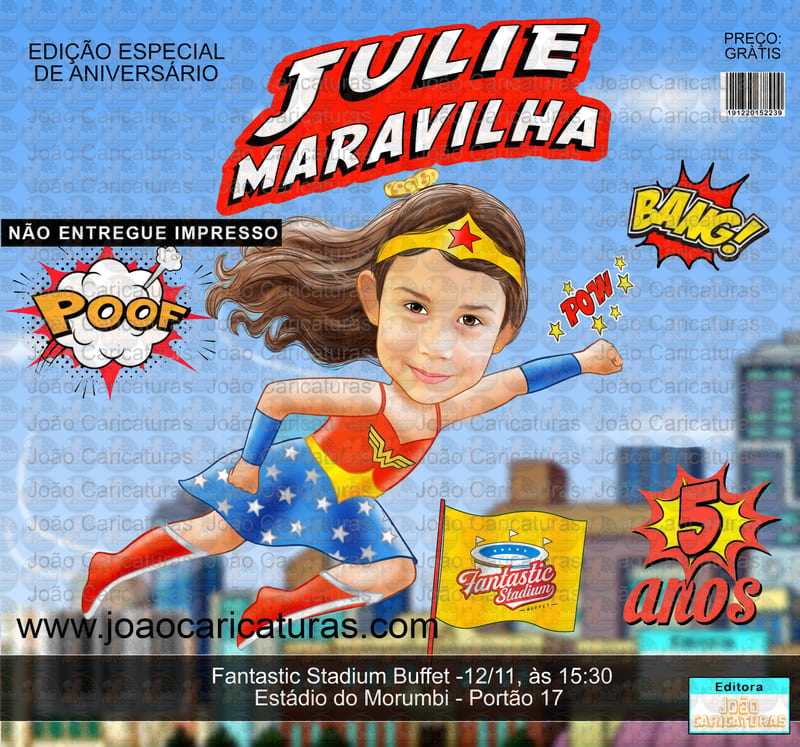 Caricatura Infantil Menina Maravilha | Tema Mulher Maravilha