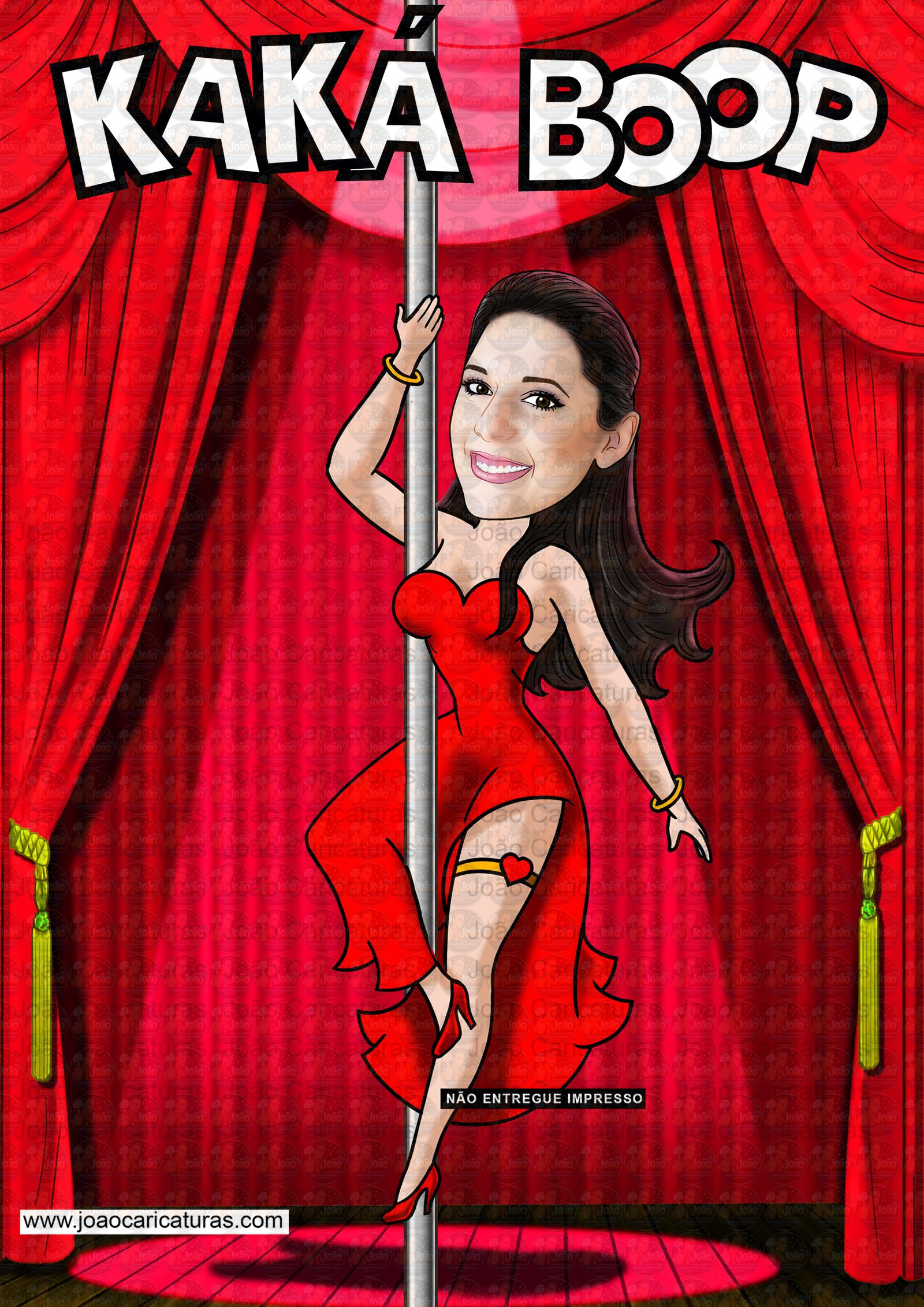 Caricatura aniversário convite mulher dançarina performa-se cano barra beth boop palco show apresentação ginasta pole dance dançarina bailarina strep kan kan sensual