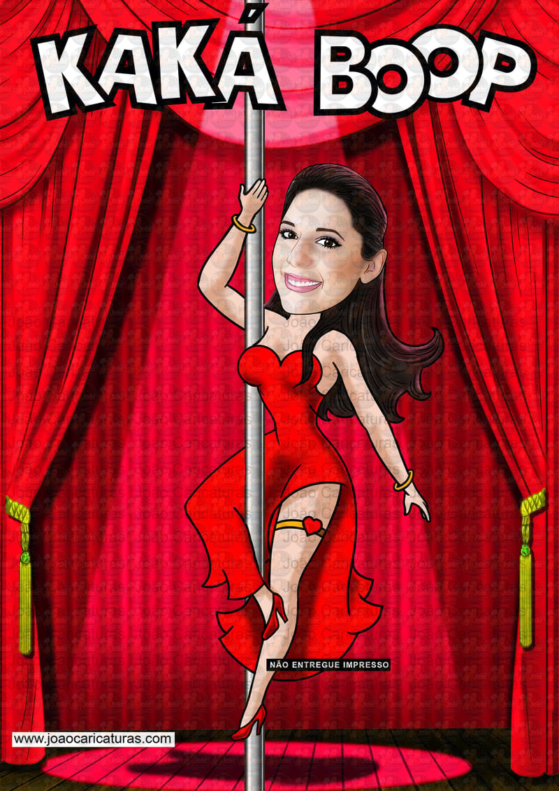 Caricatura aniversário convite mulher  dançarina performa-se cano barra beth boop palco show apresentação ginasta pole dance dançarina bailarina strep kan kan sensual