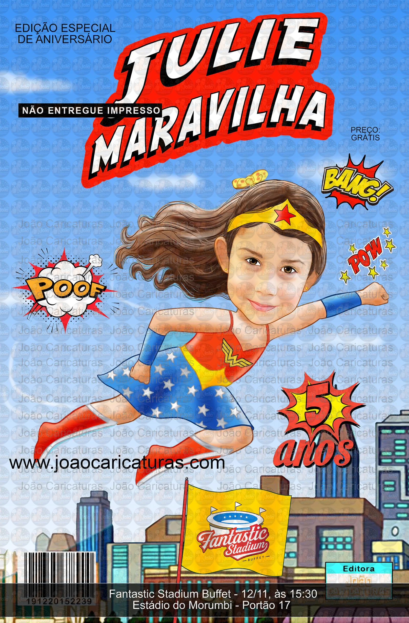 Caricatura Infantil Menina Maravilha | Tema Mulher Maravilha
