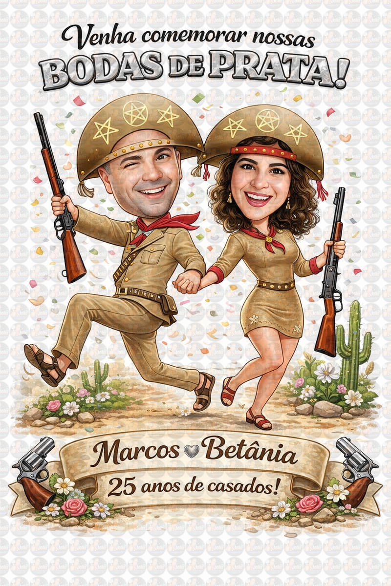 Caricatura Casal Nordestino Maria Bonita e Lampião | Bodas, Casamento e Aniversário