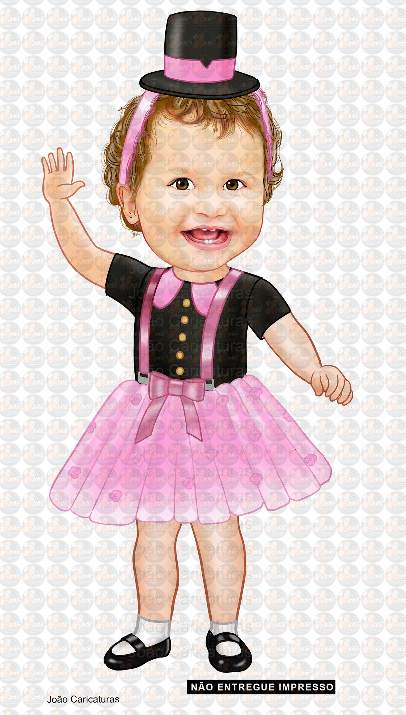 Caricatura aniversário bebê menina sorridente roupinha chápeu Mundo de Bita realista bolinho 1 aninho p imprimir banner angelical delicada presentear arte ilustração