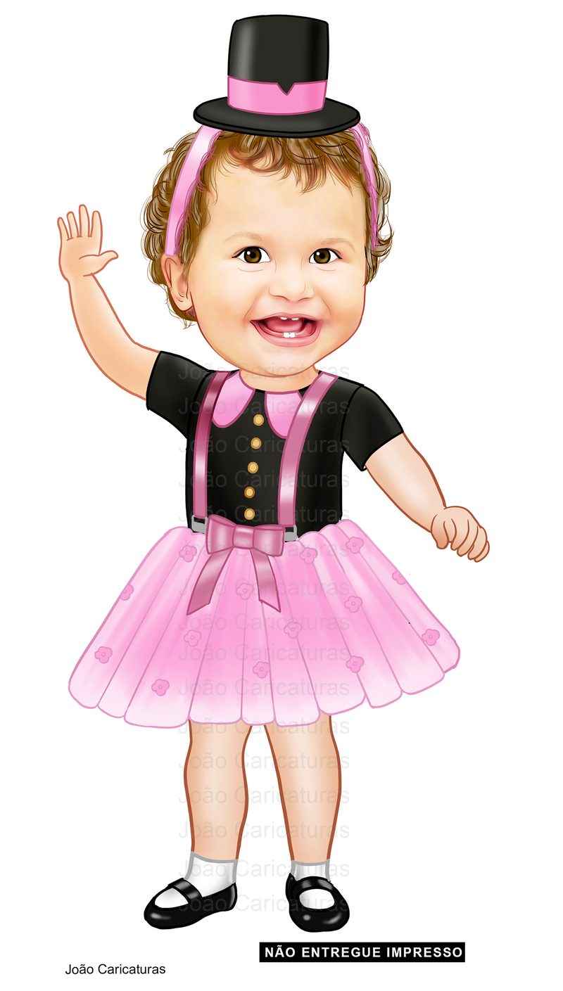 Caricatura aniversário bebê menina sorridente roupinha chápeu Mundo de Bita realista bolinho 1 aninho p imprimir banner angelical delicada presentear arte ilustração