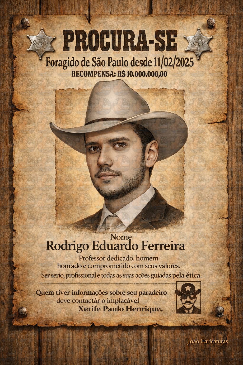 Caricatura Cartaz “Procura-se” Velho Oeste | Casal Cowboy Personalizado