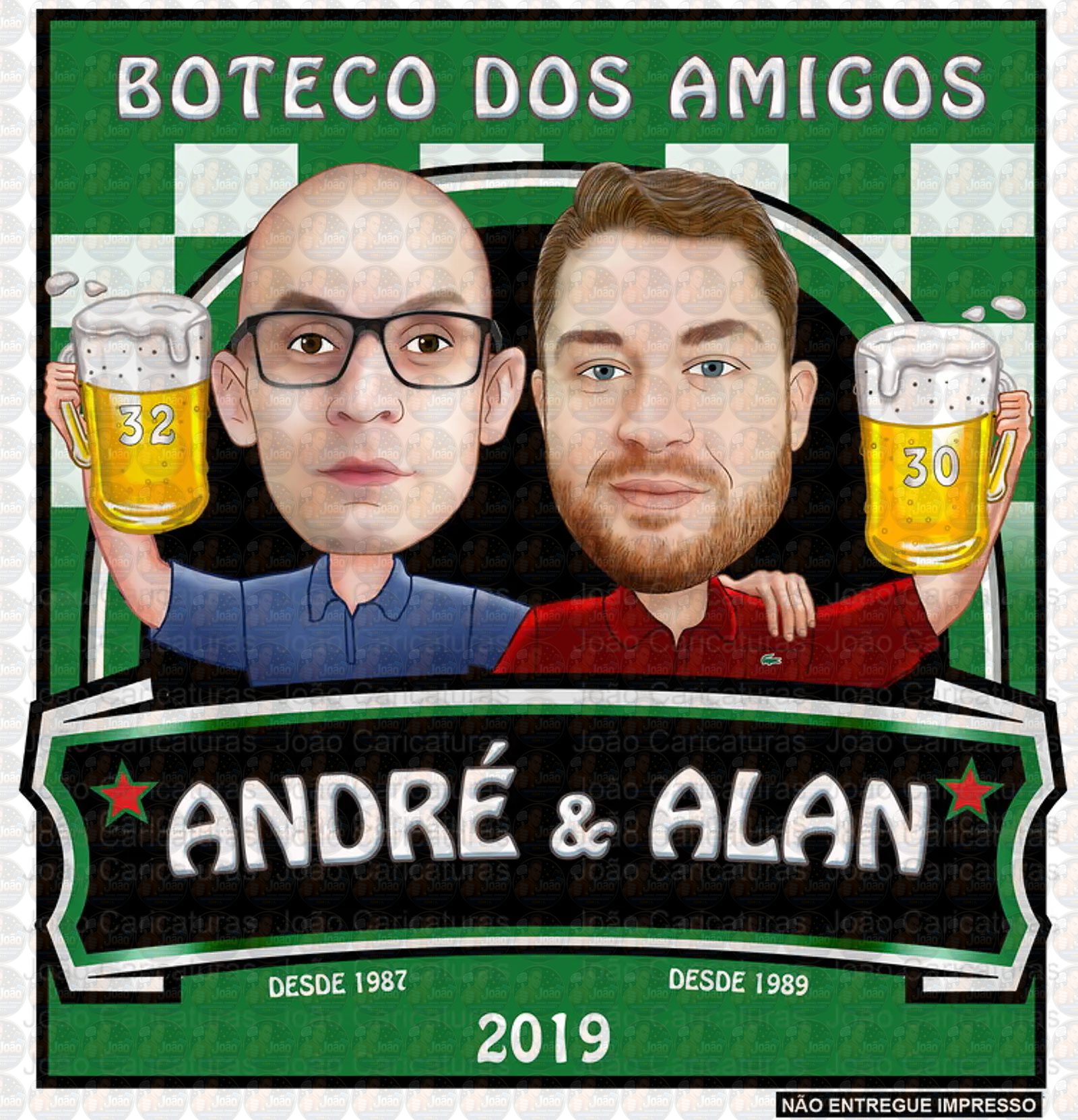 Caricatura de Casal Tema Boteco Personalizada | Convite e Banner