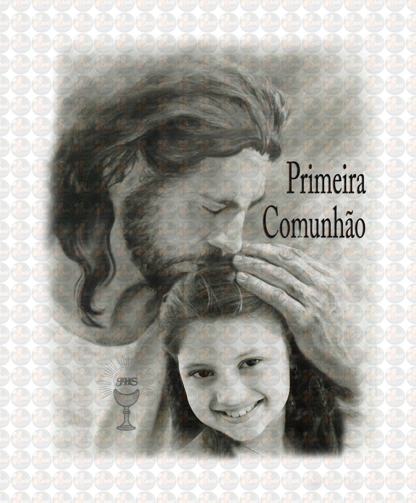 Montagem Primeira Comunhão, Eucaristia, Deus, foto, menina, filho, Cristo , Jesus, com criança, garota, abraçando, protegendo, memória eterna, nos braços , acolhida