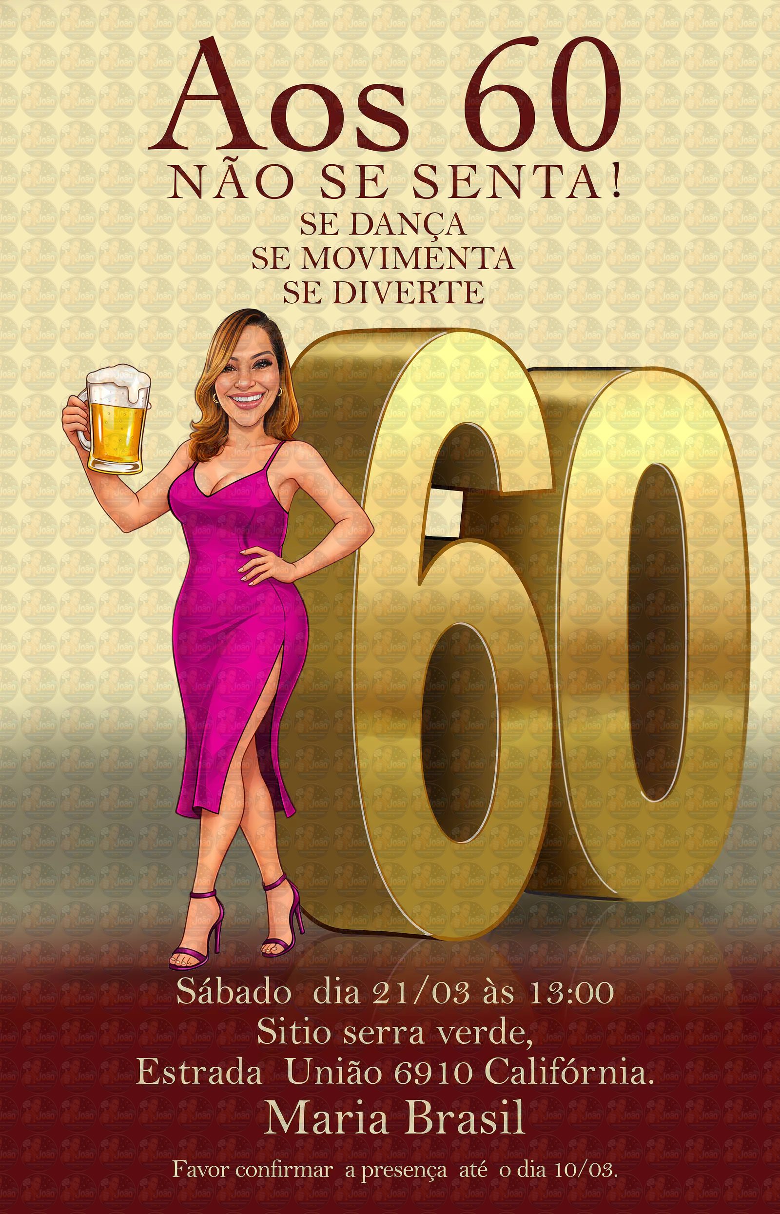 Convite Digital com Caricatura Personalizada Feminina para Aniversário