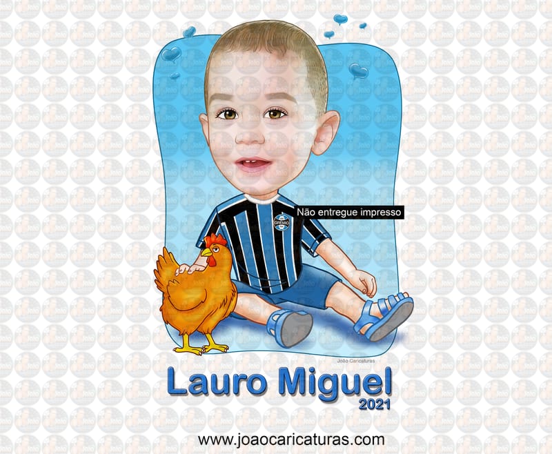 Caricatura aniversário criança filho camiseta grêmio palmeiras time bola  correndo neto sobrinho sentada camisa time galinha bebê garoto filho menino pat animal estimação presente quadro