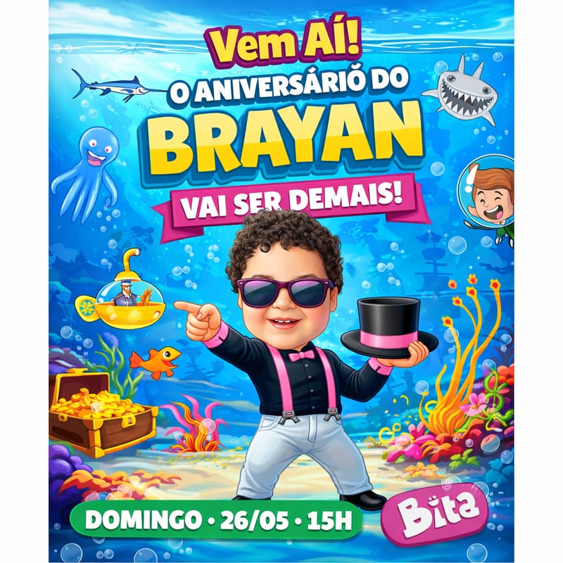 Caricatura Infantil Tema Mundo de Bita | Arte Personalizada para Aniversário