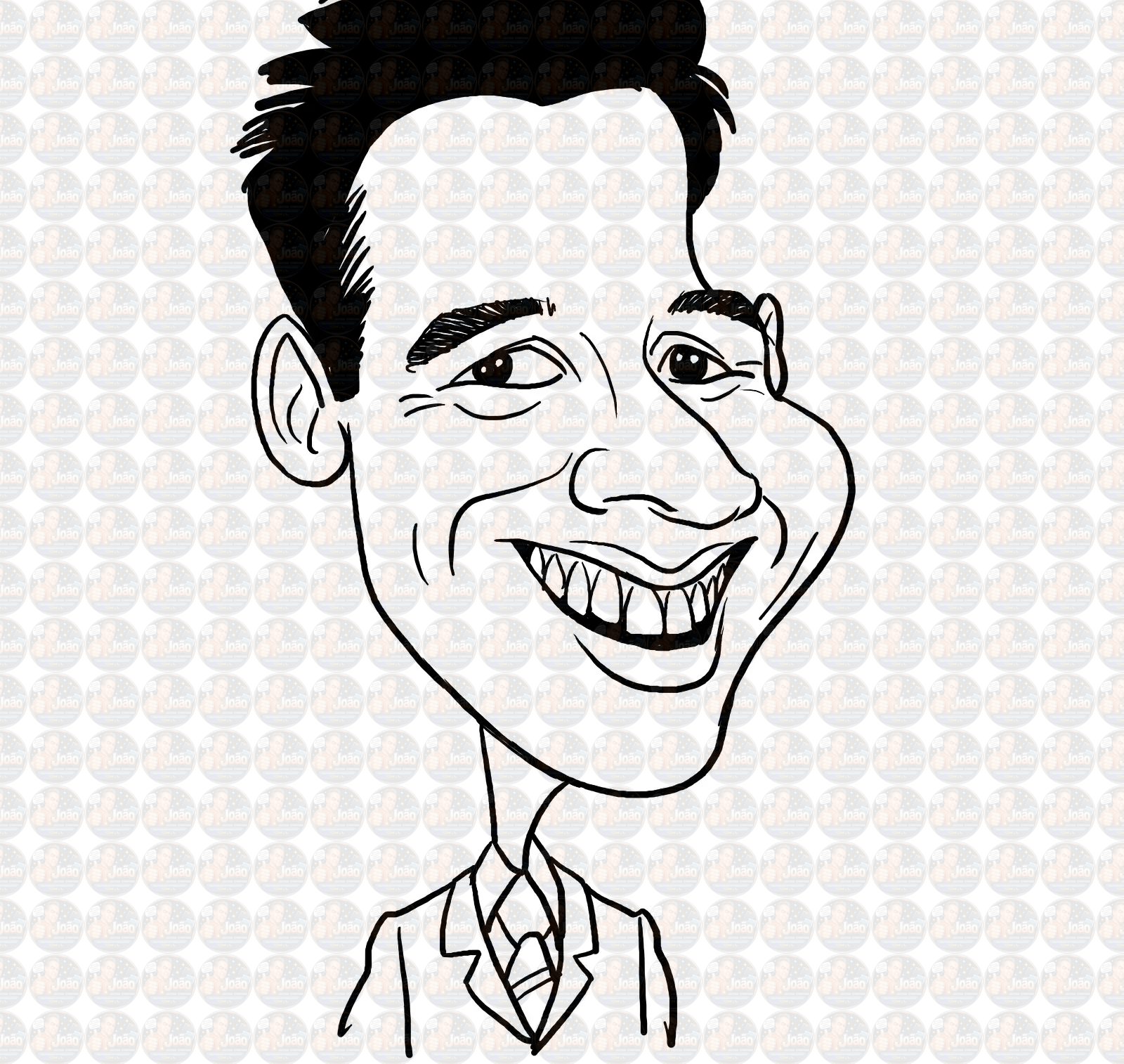 Desenho de caricaturas de rosto sem cor, caricatas, com distorção, com aumentos, engraçadas, cômicas, divertidas, desenhada a mão, aniversário, sorrisão, bocão, narizão, orelhão, narigão, namorada