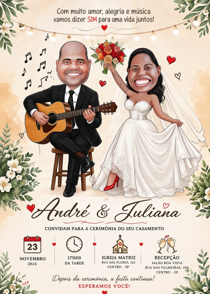 Caricaturas de Noivos para Convites de Casamento | Arte Personalizada