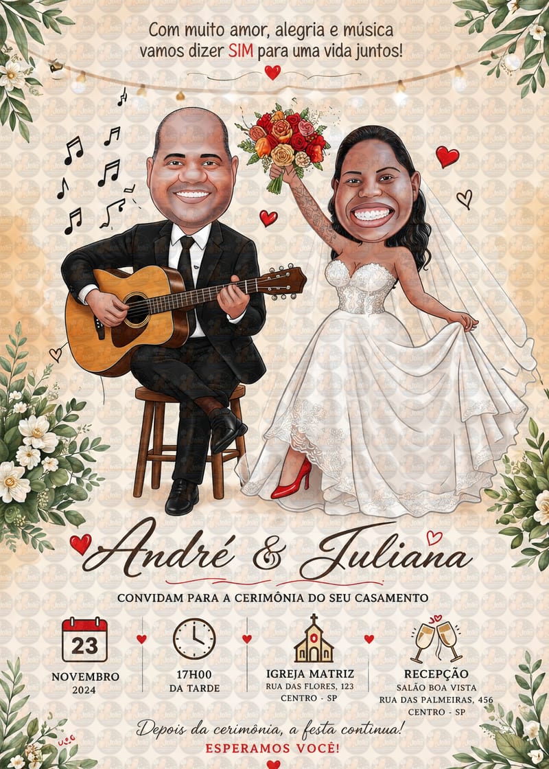 Caricaturas de Noivos para Convites de Casamento | Arte Personalizada