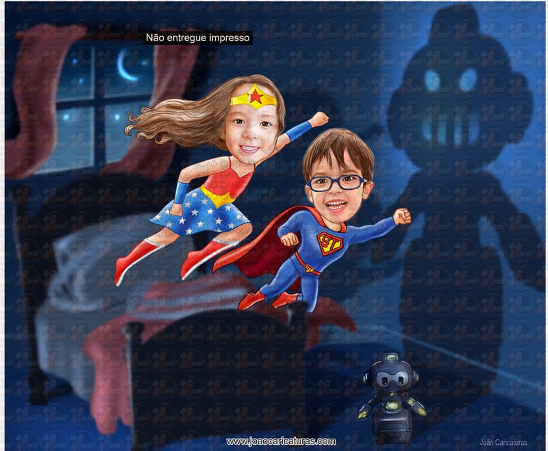 Caricatura Infantil Personalizada de Super-Heróis