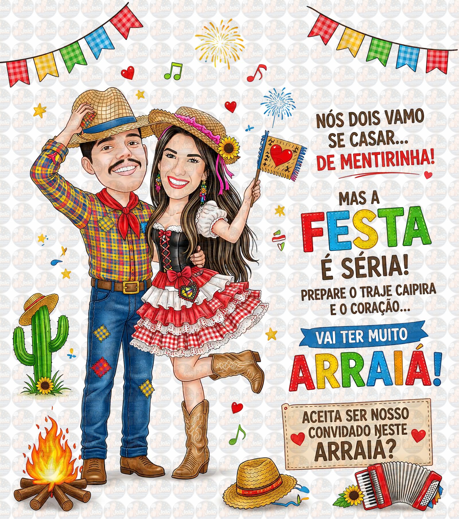 Caricatura Junina Adultos Personalizada | Casal Caipira, Festa Junina, Arraiá e Convite Digital