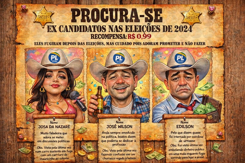 Caricatura Cartaz “Procura-se” Velho Oeste | Casal Cowboy Personalizado