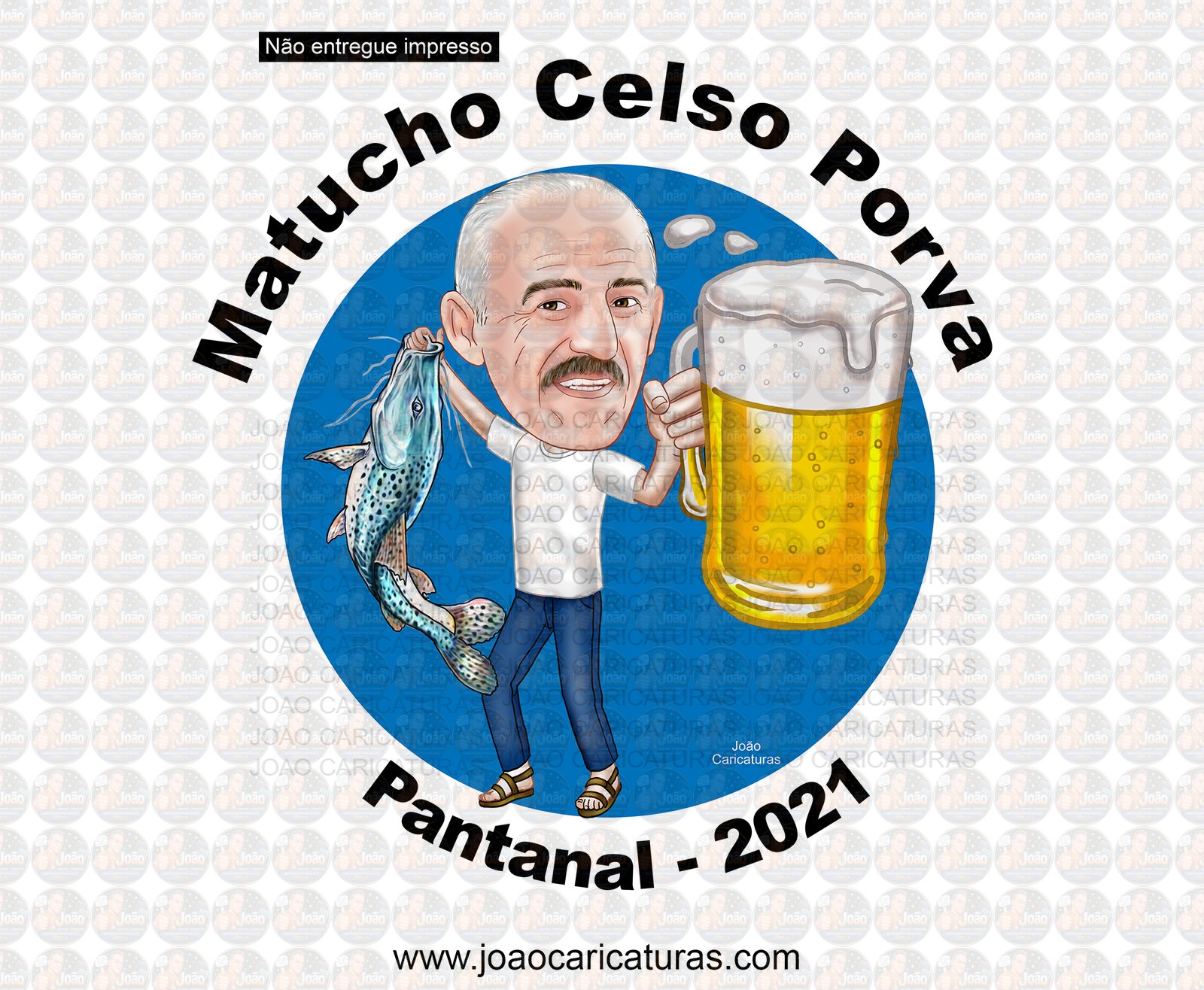 Caricatura digital de pescador para logomarca peixe piraíba caneca cerveja pesqueiro avô desenho realista logotipo logo