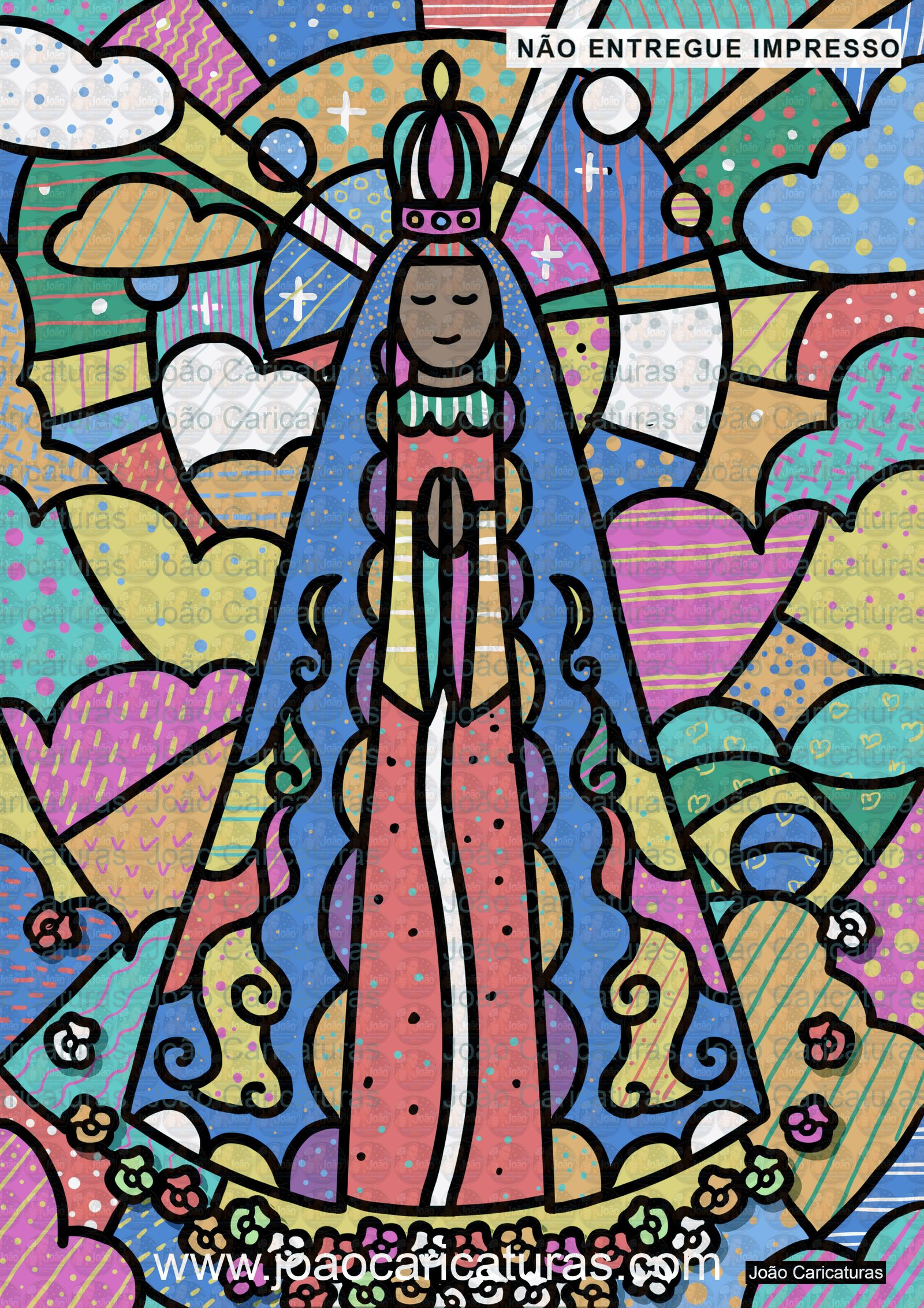 Desenho digital super colorido, São Jorge e Dragão, Santo Antônio, Nossa senhora Aparecida, São Francisco ( baseado no estilo do artista Romero Brito)